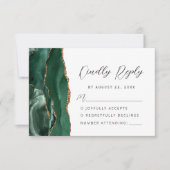 Agate Emerald Green Gold Modern Script Wedding RSVP Kaartje (Voorkant)