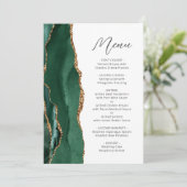Agate Emerald Green Gold Script Wedding Menu (Staand voorkant)
