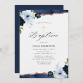 agate florale bleue invitation au baptême (Devant / Derrière)