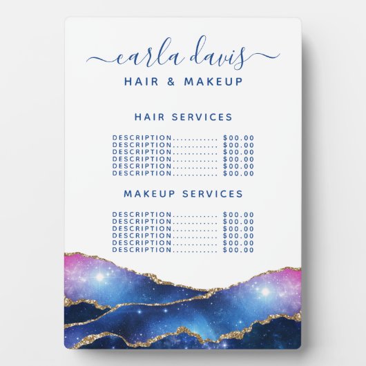 Agate Galaxy Celestial Salon Prix Menu Plaque (Devant)