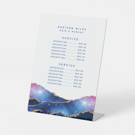 Agate Galaxy Hemelsterren Salon Service Prijs Reclamebord Met Voetstuk (Voorkant)