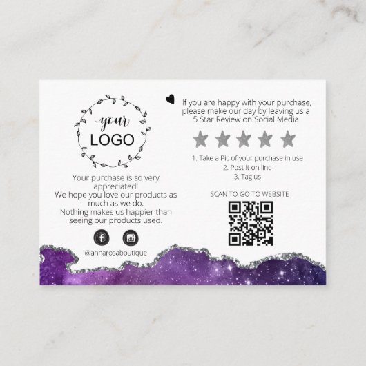 *~* AGATE Galaxy QR BEDANKT LOGO Review AP8 Informatiekaartje (Achterkant)