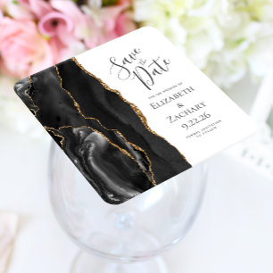 Agate Geode Black Gold Save the Date Vierkante Kartonnen Onderzetter