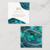 Agate Geode Cosmic Crystals Blue Green Glitter Vierkante Visitekaartje (Voorkant / Achterkant)