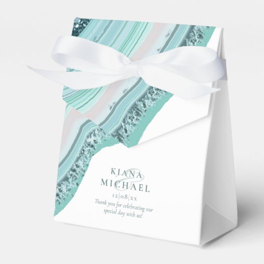 Agate Geode Glitter Wedding Blauwgroen ID647 Bedankdoosjes (Voorkant Zijde)