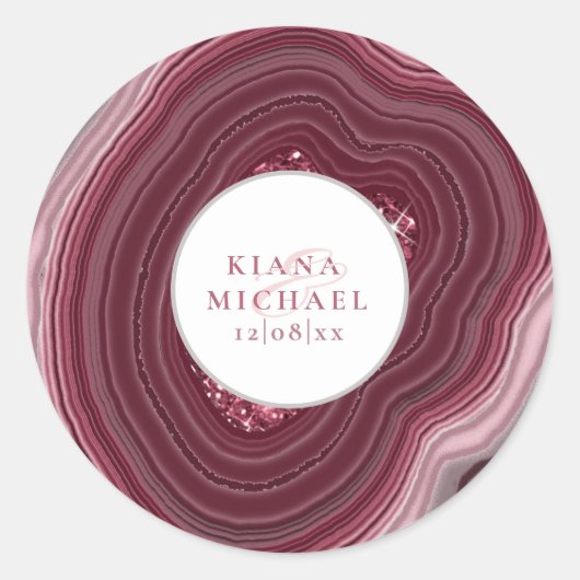 Agate Geode Glitter Wedding Burgundy ID647 Ronde Sticker (Voorkant)