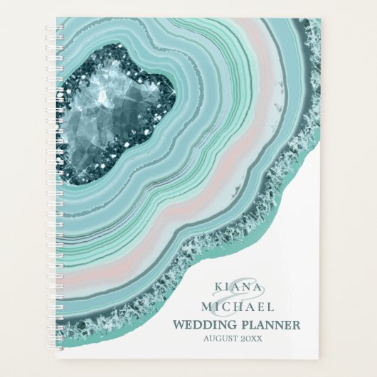 Agate Geode Glitter Wedding Plans Blauwgroen ID647 Planner (Voorkant)