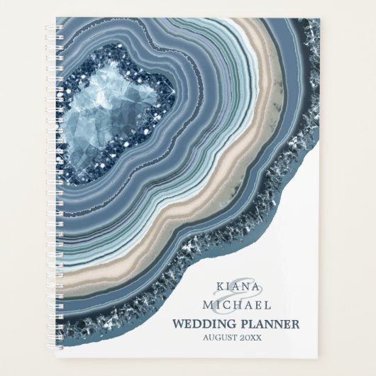 Agate Geode Glitter Wedding Plans Dusty Blue ID647 Planner (Voorkant)