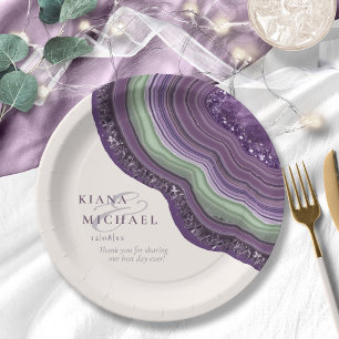 Agate Geode Glitter Wedding Violet ID647 Papieren Bordje