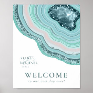 Agate Geode Glitter Wedding Welcome Blauwgroen ID6 Poster