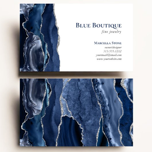 Agate Geode Jewelry Designer Blue Silver Visitekaartje