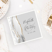 Agate Geode Lichtgrijze Witte Gouden Script Bruilo Servet
