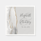 Agate Geode Lichtgrijze Witte Gouden Script Bruilo Servet (Voorkant)