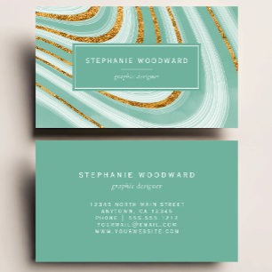Agate Geode Mint Green Gold Faux Abstract Visitekaartje