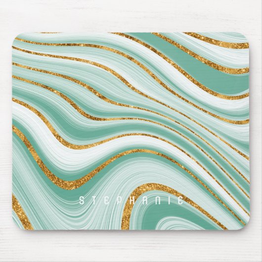 Agate Geode Mint Green Gold Faux Monogram Muismat (Voorkant)