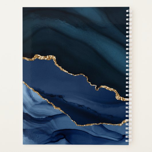 Agate Geode Navy Blue Gold Glitter Monogram Planner (Achterkant)