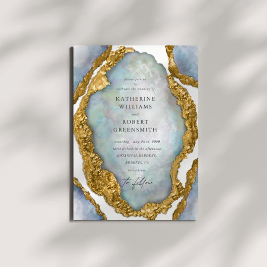 Agate Geode Pearl Faire-part de mariage doré