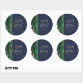 Agate Geode Schrift Emerald Groen Goud Navy Bruilo Ronde Sticker (Vel)
