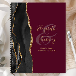 Agate Géode Script Black Gold Burgundy Mariage