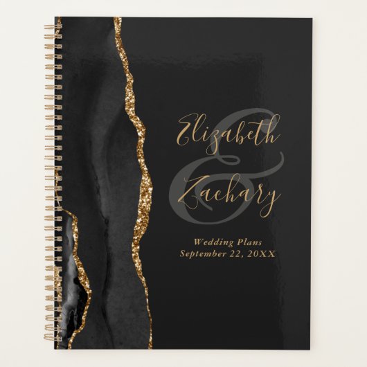Agate Geode Script Black Gold Dark Mariage Plans (Devant)