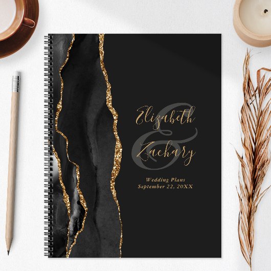 Agate Geode Script Black Gold Dark Mariage Plans