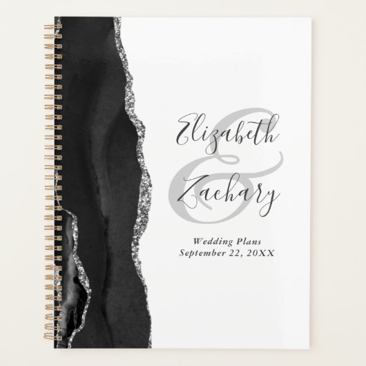 Agate Geode Script Black Silver Mariage Plans (Devant)