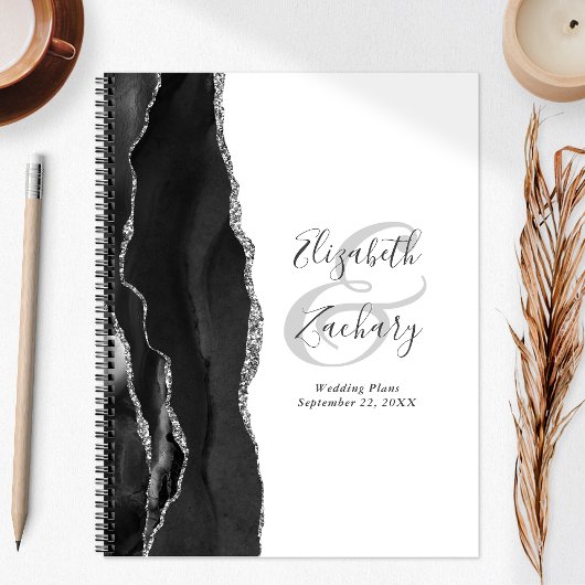 Agate Geode Script Black Silver Mariage Plans