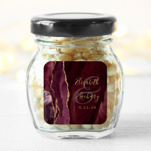 Agate Geode Script Bourgondië Gouden Trouw Vierkante Sticker