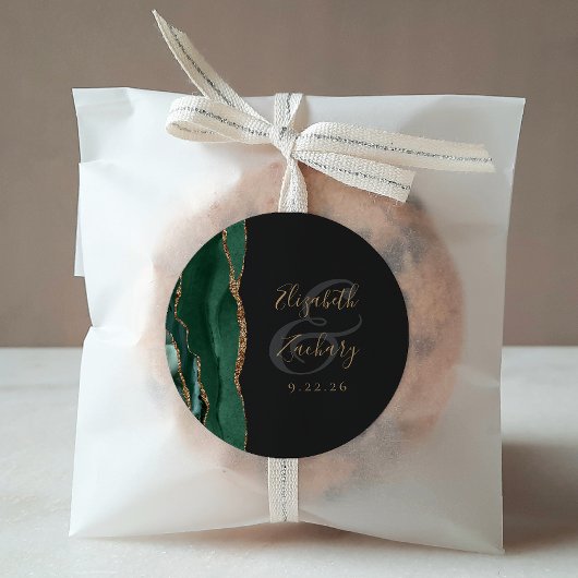 Agate Geode Script Emerald Green Gold Donker Wedde Ronde Sticker