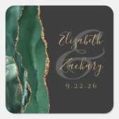 Agate Geode Script Emerald Green Gold Donker Wedde Vierkante Sticker (Voorkant)