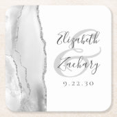 Agate Geode Script Grey White Silver Wedding Vierkante Kartonnen Onderzetter (Voorkant)