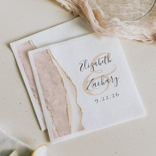 Agate Geode Script Ivoor Gouden Bruiloft Servet