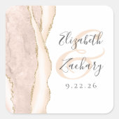Agate Geode Script Ivoor Gouden Trouw Vierkante Sticker (Voorkant)