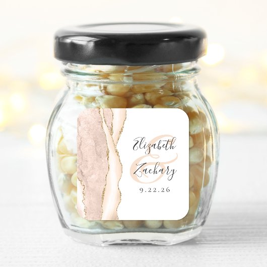 Agate Geode Script Ivoor Gouden Trouw Vierkante Sticker