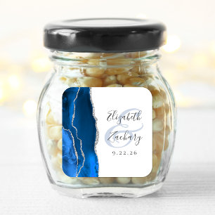 Agate Geode Script Koninklijk Blauwe Zilveren Huwe Vierkante Sticker