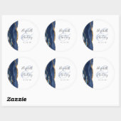 Agate Geode Script Navy Blue Gold Wedding Ronde Sticker (Vel)