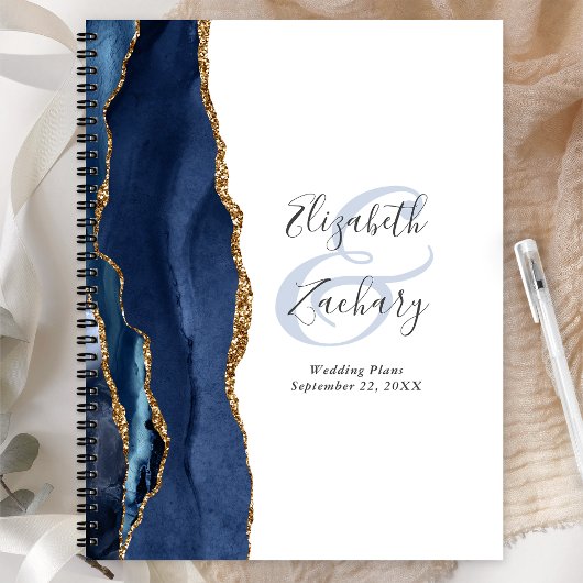 Agate Geode Script Navy Blue Gouden Huwelijksplann Planner
