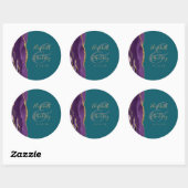 Agate Geode Script Paars Goud Teal Bruiloft Ronde Sticker (Vel)