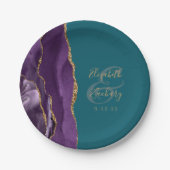 Agate Geode Script Paarse Gouden Blauwgroen Bruilo Papieren Bordje (Voorkant)