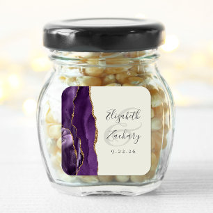 Agate Geode Script Paarse gouden ivoor bruiloft Vierkante Sticker