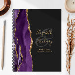 Agate Geode Script Purple Gold Dark Mariage Plans<br><div class="desc">Cet élégant wedding planner moderne présente une aquarelle violette décorée de parties scintillant en faux or. Customisez facilement le texte de couleur or sur un arrière - plan non noir, avec les noms de la mariée et du marié en calligraphie manuscrite sur une grande carte grise. Ajoutez le titre et...</div>