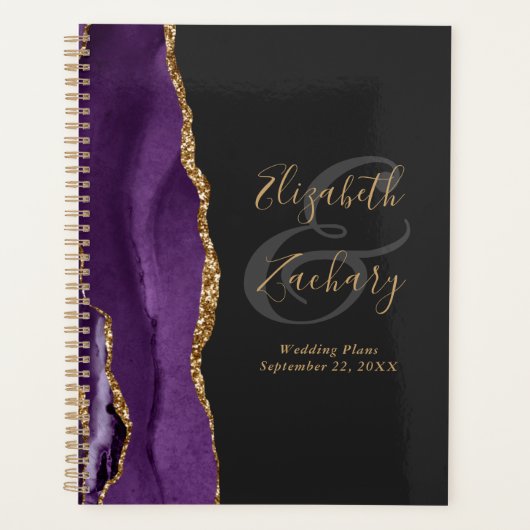 Agate Geode Script Purple Gold Dark Mariage Plans (Devant)