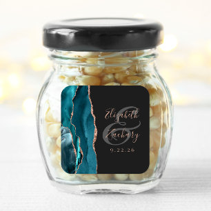 Agate Geode Script Teal Roze Goud Donkere Bruiloft Vierkante Sticker