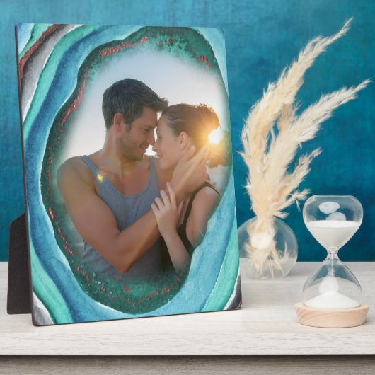 Agate Geode Turquoise Blue Green en Copper Photo Fotoplaat (Zijkant)