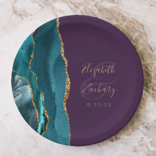 Agate Geode Turquoise Goud Paarse Trouw Papieren Bordje