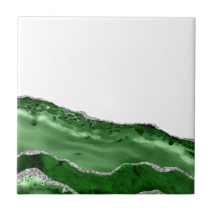Agate Glamour Emerald Groen Zilver Glitter Tegeltje
