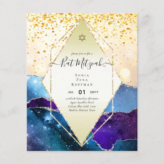 AGATE GLITTER BAT MITZVAH Invitation BUDGET Flyer (Voorkant)