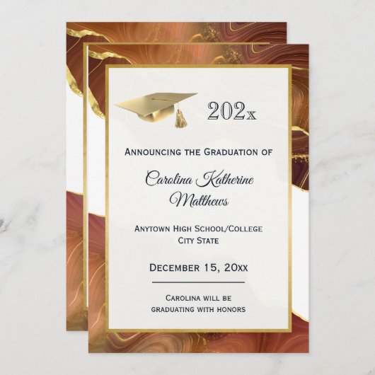 Agate Gold Brown Afstuderen Aankondiging (Voorkant / Achterkant)