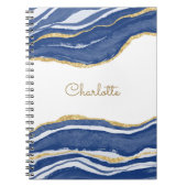 Agate Gold Glitter Waterverf Gepersonaliseerd Blau Notitieboek (Voorkant)