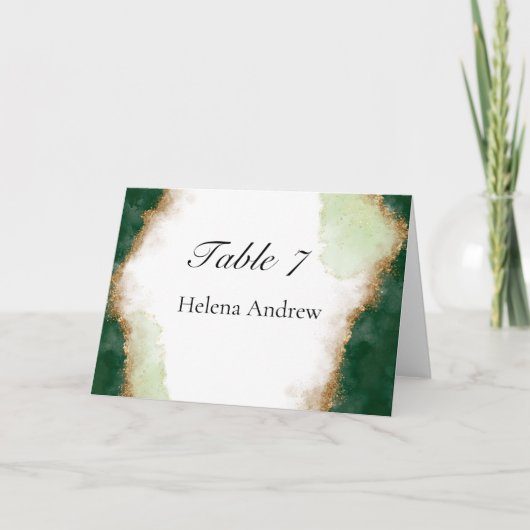 Agate Gold & Green mariage Table Tente Place carte (Devant)